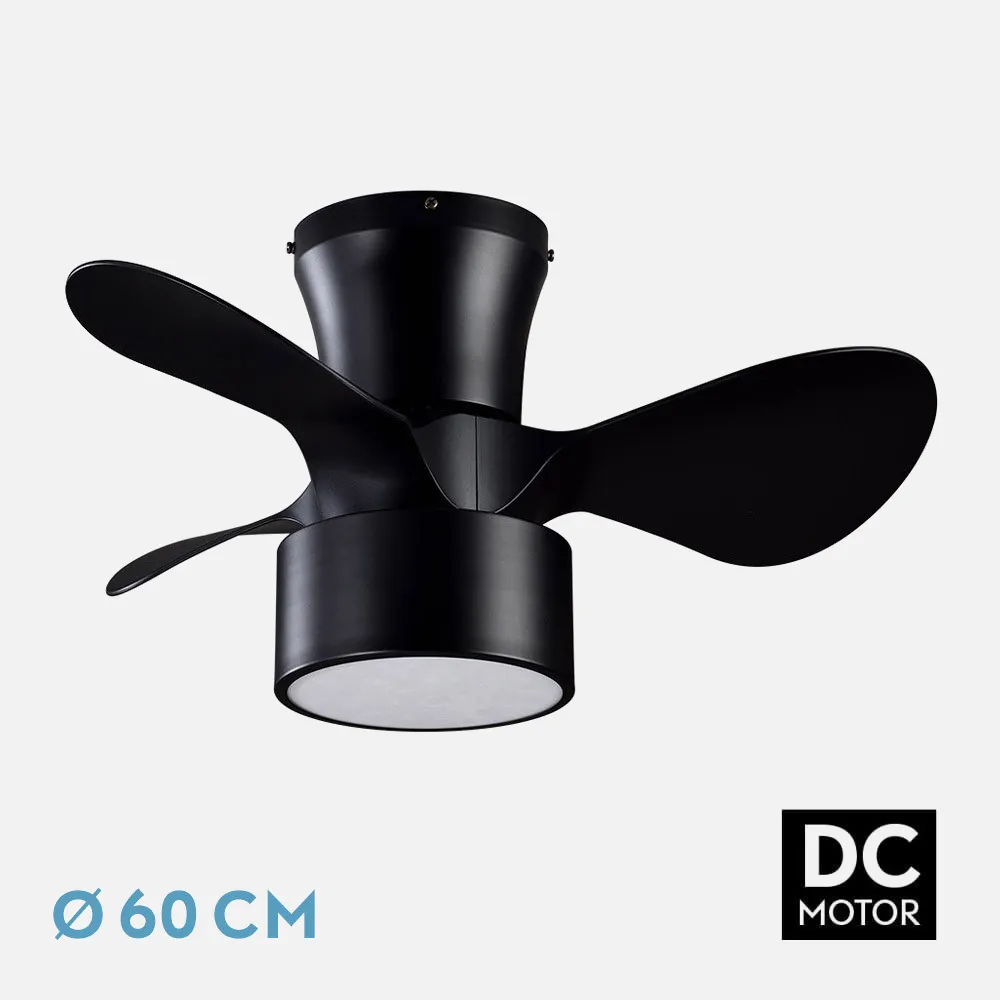 186191309 - Ventilador DC 24w Kos Negro 3 Aspas 60d 6 Vel. 2390lm 3000-4500-6000k c/remoto, Memoria Y Temporizador