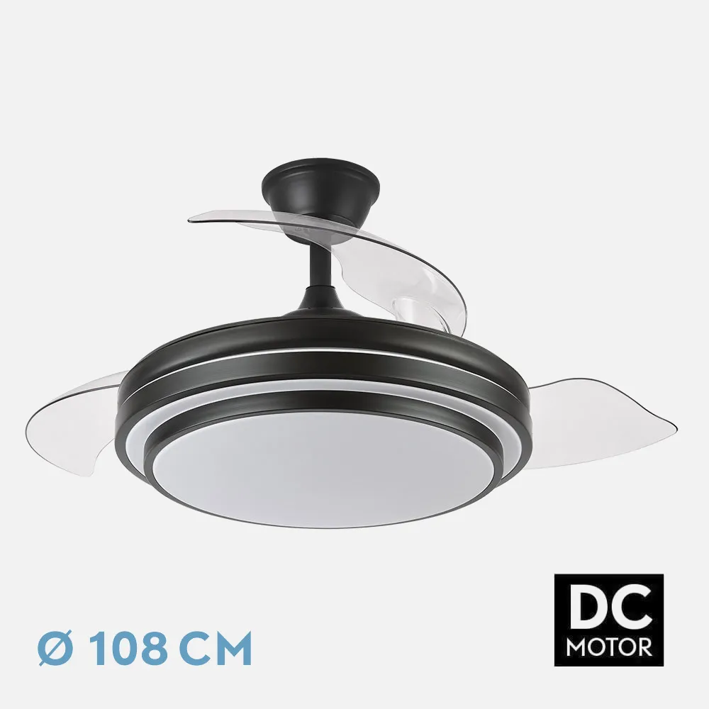 165291409 - Ventilador Dc Ibe 59w 6980lm Negro 3 Asp.desp. 107d 3000-4000-6000k Remoto, Memoria Y Temporizador