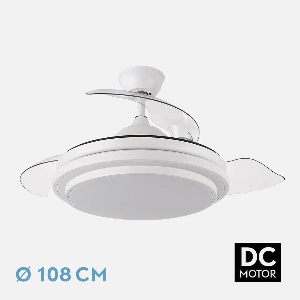 165291401 - Ventilador Dc Ibe 59w 6980lm Blanco 3 Asp.desp. 107d 3000-4000-6000k Remoto, Reg. intensidad, Memoria Y Temporizador