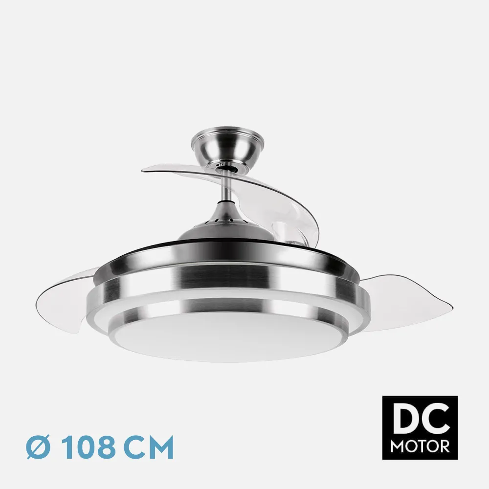 165291403 - Ventilador DC Ibe 59w 6980lm Niquel 3 Asp.desp. 107d 3000-4000-6000k Remoto, Reg.intensidad, Memoria Y Temporizador