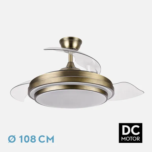 Ventilador Dc Ibe 59w 6980lm Cuero 3 Asp.desp. 107d 3000-4000-6000k Remoto, Reg.intensidad, Memoria Y Temporizador