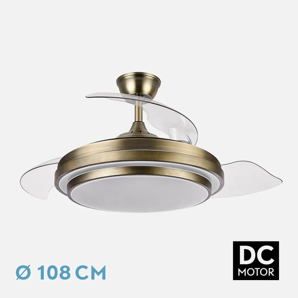 Ventilador Dc Ibe 59w 6980lm Cuero 3 Asp.desp. 107d 3000-4000-6000k Remoto, Reg.intensidad, Memoria Y Temporizador