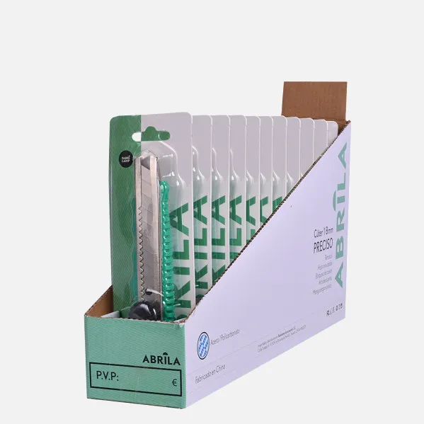 Cutter Knife 18mm Precise Green Retract. Stainless Steel Guide, Wheel Lock, Non-Slip, Ergonomic 3x15,5x5cm