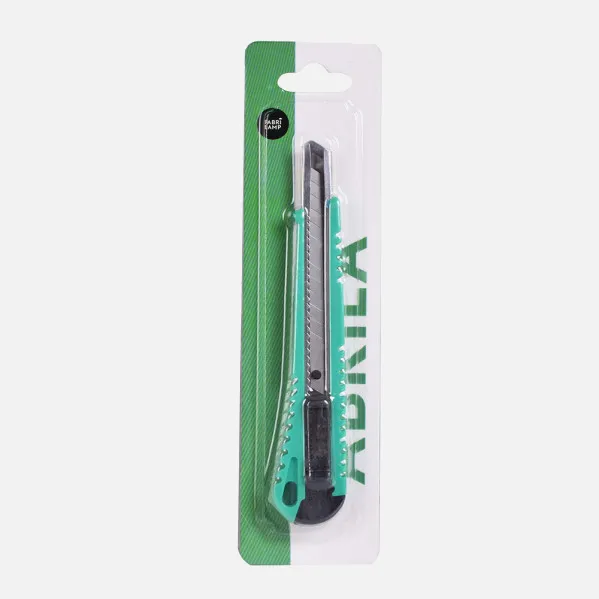 Cutter Knife 9mm Precise Green Retractable Stainless Steel Guide, Safe, Ergonomic 1x13,5x2,8cm