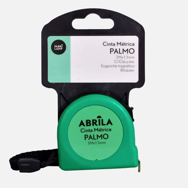 Cinta Metrica Palmo 3mx13mm Verde C/bloqueo, Enganche Magnetico,clip Y Asa