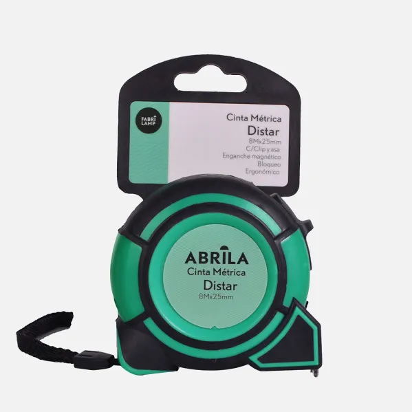 Cinta Metrica Distar 8mx25mm Negro/verde C/bloqueo ,enganche Magnetico,clip Y Asa Ergonomic