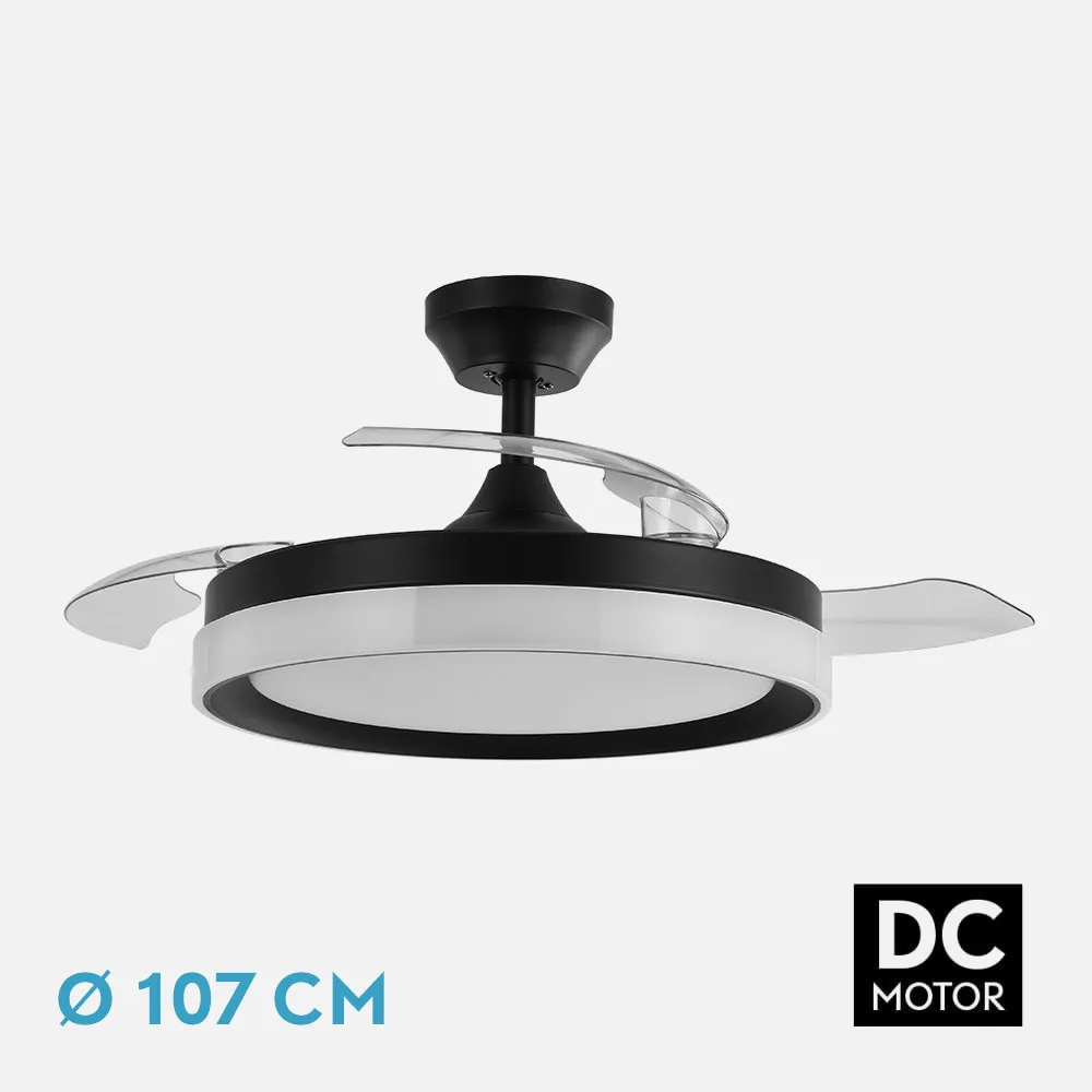 208491309 - Ventilador Dc Zenit Negro 72w 3aspas Desplegables 107d 7200lm 6vel 3000k,4500k,6000k, Remoto+temporizador+memoria