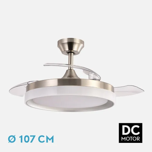 Ventilador Dc Zenit Niquel 72w 3aspas despegables 107d 7200lm 6vel 3000k,4500k,6000k, Remoto+temporizador+memoria