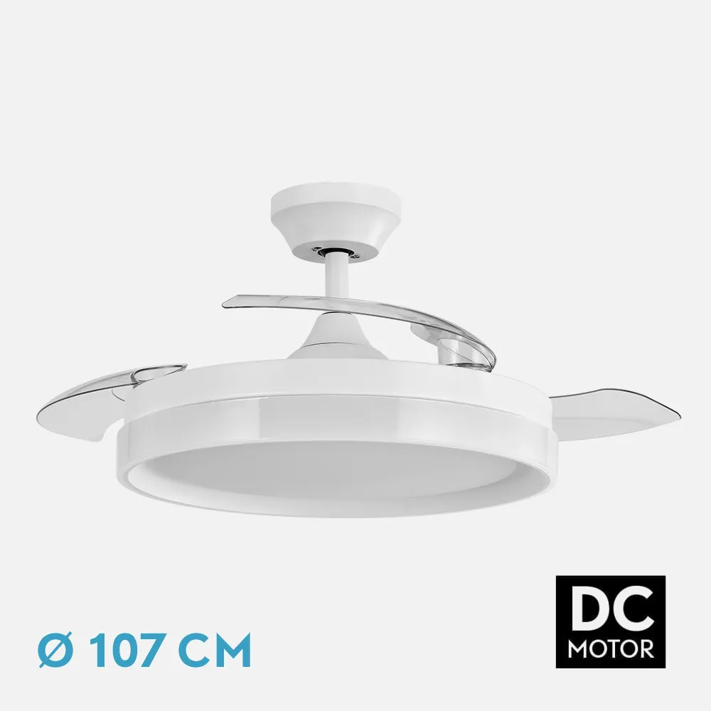 208491301 - Ventilador Dc Zenit Blanco 72w 3aspas desplegables 107d 7200lm 6vel 3000k,4500k,6000k Remoto+temporizador+memoria