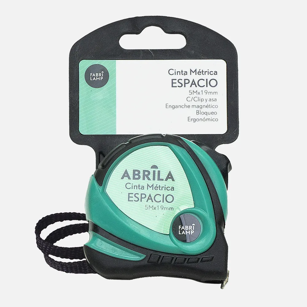 Cinta Metrica Espacio 5mx19mm Negro/verde Clip,asa Enganche Magnetico,bloqueo Y Ergonomico