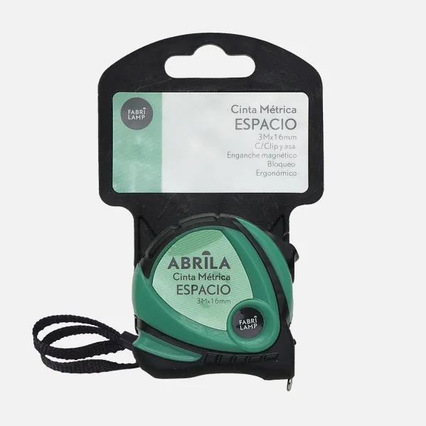 Cinta Metrica Espacio 3mx16mm Negro/verde Clip,asa Enganche Magnetico,bloqueo Y Ergonomico