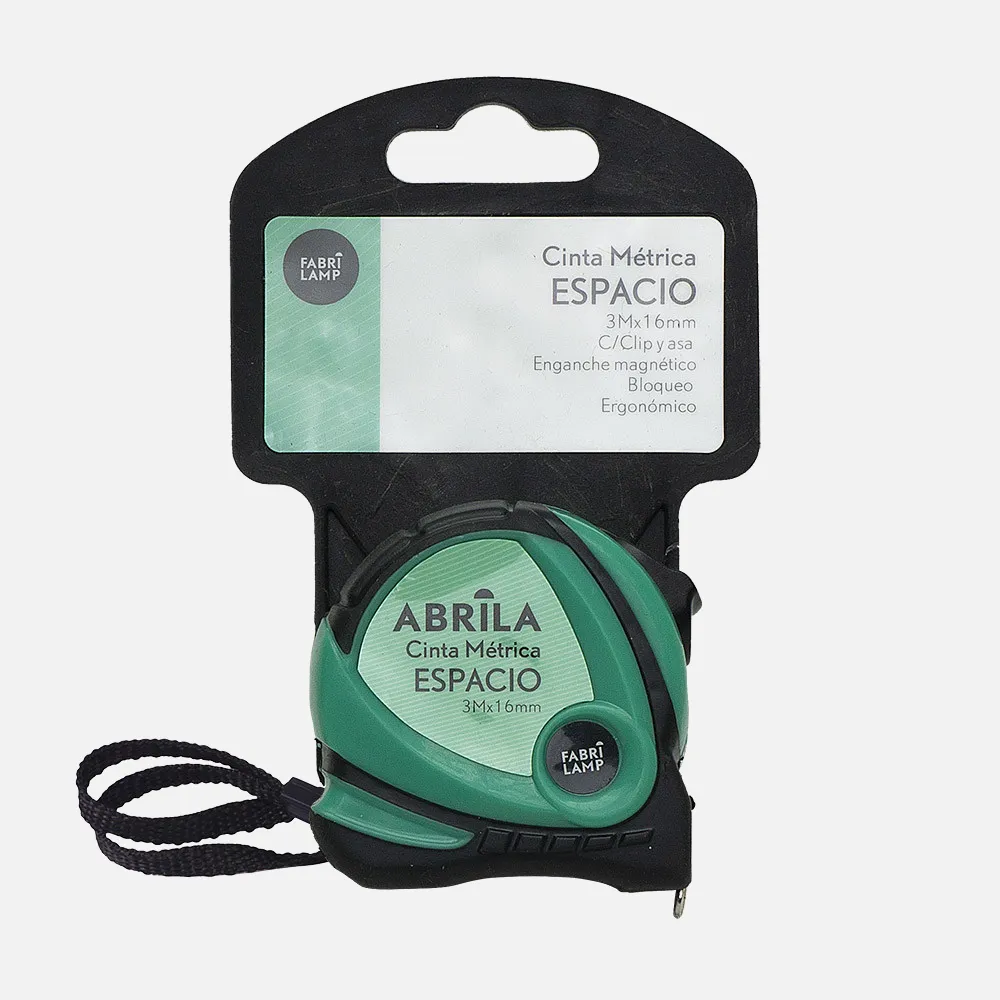 Cinta Metrica Espacio 3mx16mm Negro/verde Clip,asa Enganche Magnetico,bloqueo Y Ergonomico