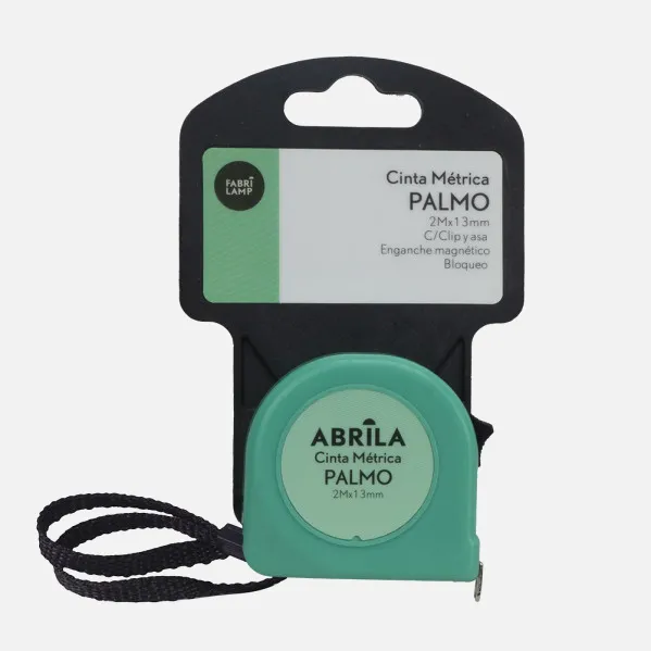 Metric Tape Palmo 2mx13mm Green C/blockade, Stick Magnetic,clip And Carry handle