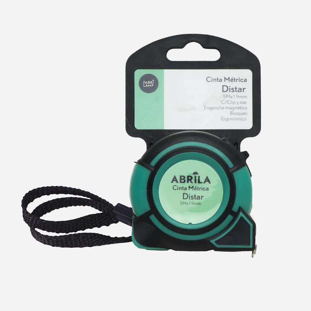 Cinta Metrica Distar 5mx19mm Negro/verde C/bloqueo ,enganche Magnetico,clip Y Asa Ergonomic