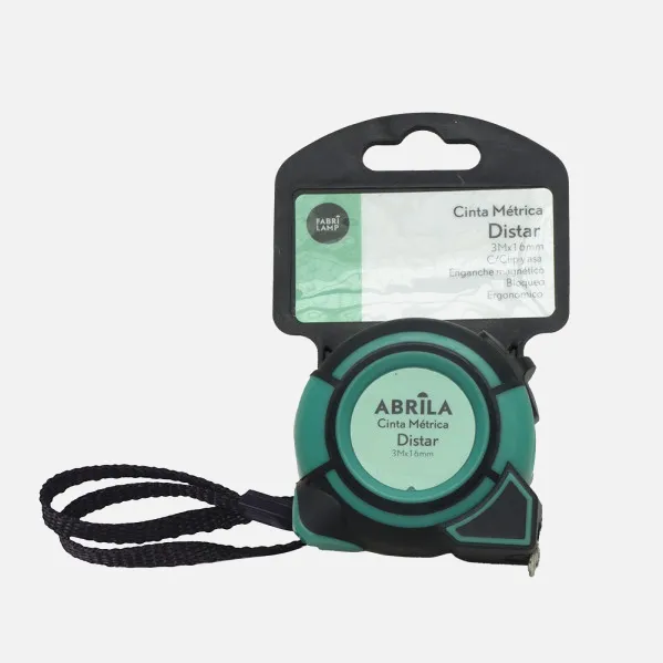 Cinta Metrica Distar 3mx16mm Negro/verde C/bloqueo ,enganche Magnetico,clip Y Asa Ergonomic