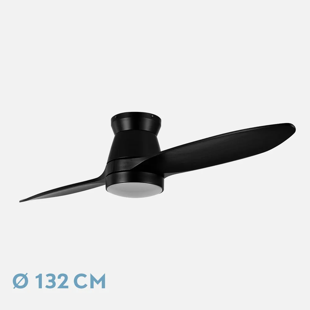 207891209 - Ventilador Dc Nordic 24w 2400lm Negro 2 Aspas 132d 3000k,4500k,6000k, Remoto+temporizador+memoria