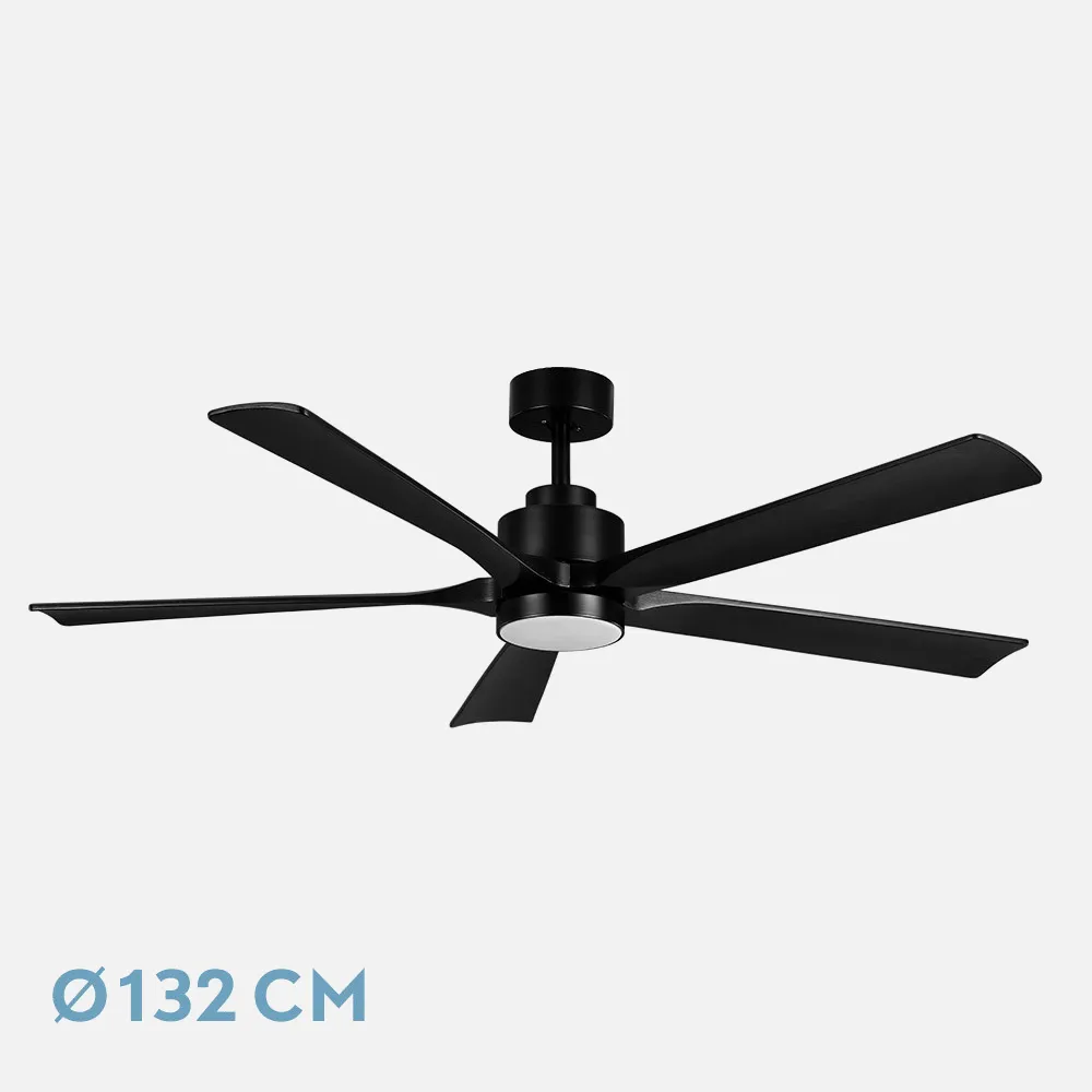 208091509 - Ventilador Dc Cairo 24w 2400lm Negro 5aspas 132d  3000k,4500k,6000k Remoto+temporizador+memoria