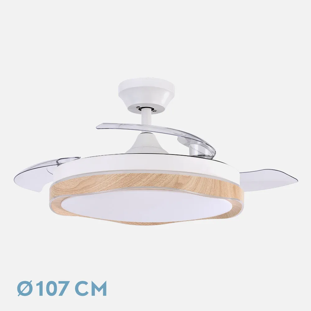 208791368 - Ventilador Dc Blondi Blanco/haya 72w 3aspas 107d 7200lm 6vel 3000k,4500k,6000k, Remoto+temporizador+memoria