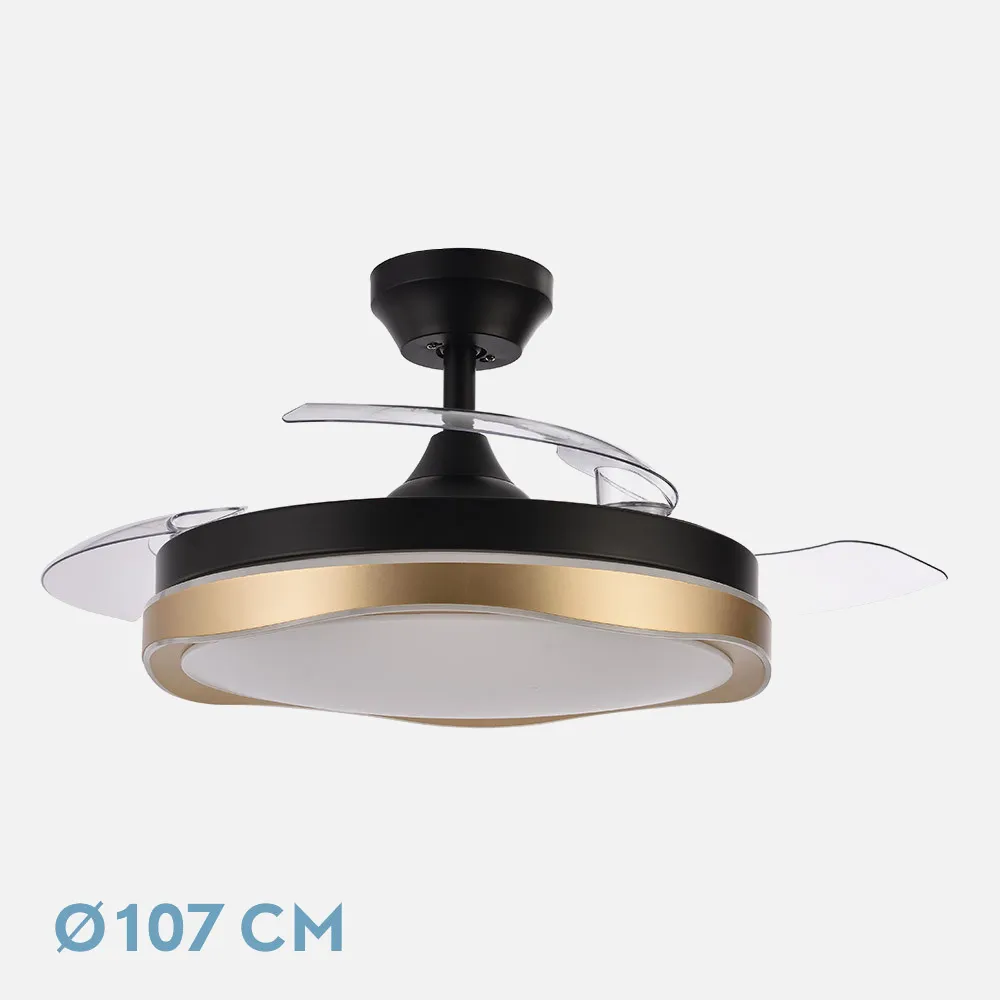 208791316 - Ventilador Dc Blondi Negro/oro 72w 3aspas 107d 7200lm 6vel 3000k,4500k,6000k, Remoto+temporizador+memoria