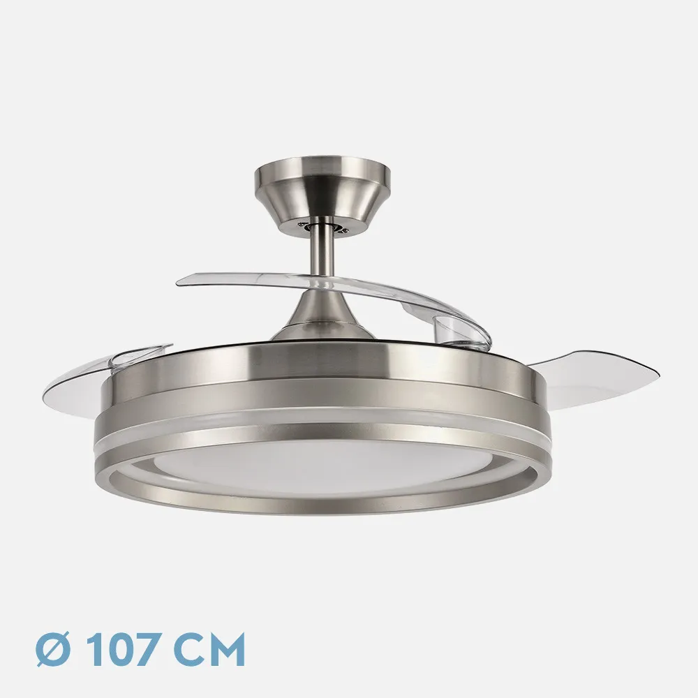 208691303 - Ventilador Dc Cerrato Niquel 72w 3aspas Desplegables 107d 7200lm 6vel 3000k,4500k,6000k, Remoto+temporizador+memoria