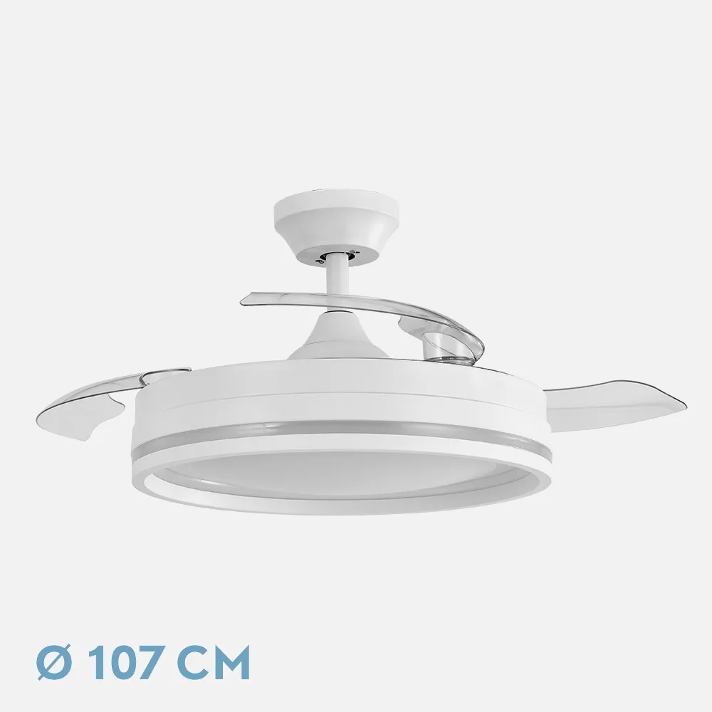 208691301 - Ventilador Dc Cerrato Blanco 72w 3aspas Desplegables 107d 7200lm 6vel 3000k,4500k,6000k, Remoto+temporizador+memoria