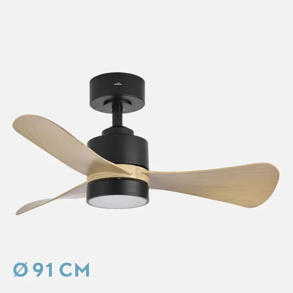 Fan Dc Zepelin 18w 1900lm Black/Light Wood  3 blades 91d 3000-4000-6500K Remote, memory and Timer