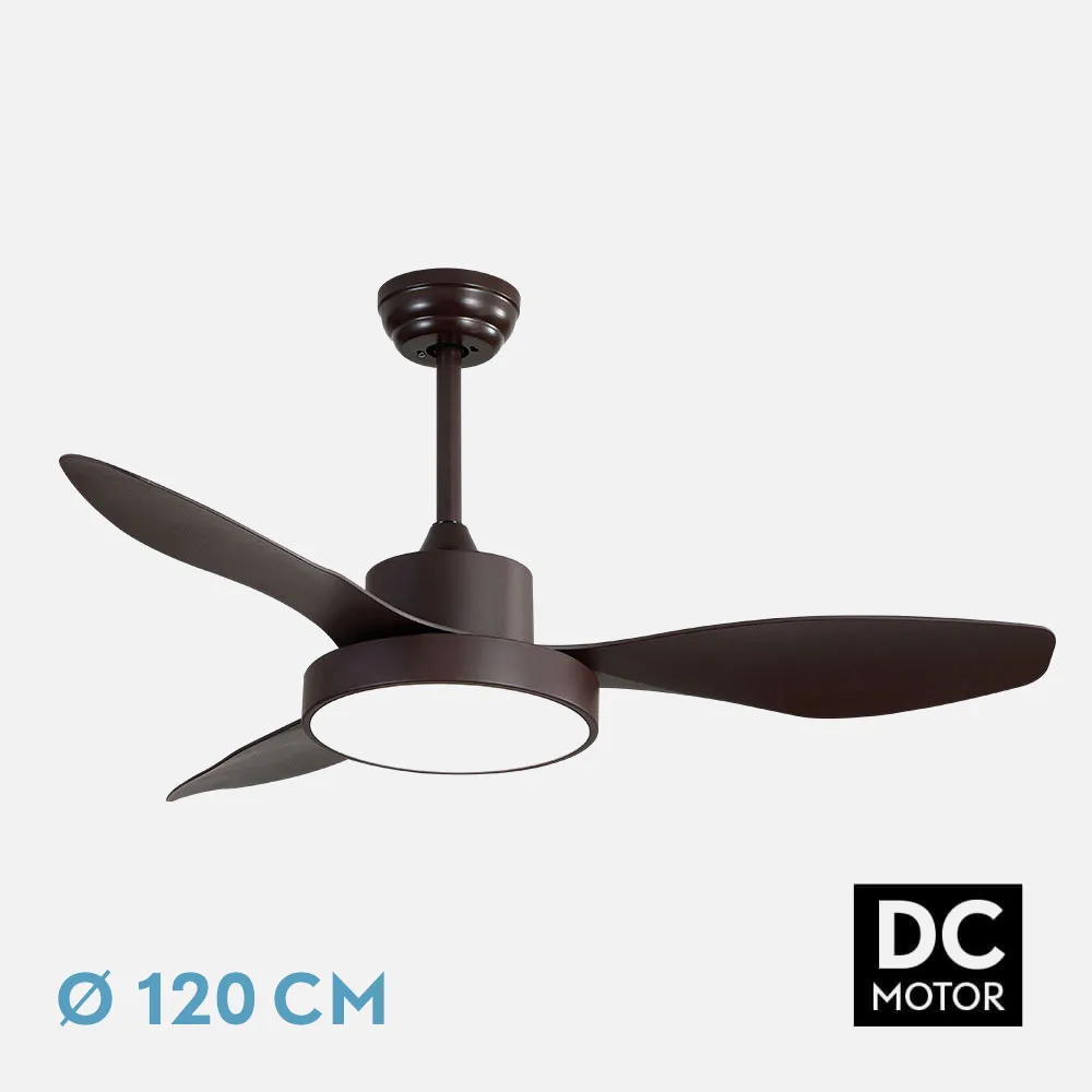 128591302 - Ventilador Dc Hayate 48w 4078lm Castanho 3 Asp 39/54x120x120cm 3000-4000-6000k c/ Terremoto, Memória  Temporizador