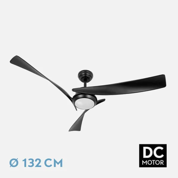 Ventilador Dc Tarento 24w Negro 3aspas 6vel 132d 2424 Lm 3000k, 4000k, 6500k Remoto+ Regulable Intensidad+ Temporizador+ Memoria
