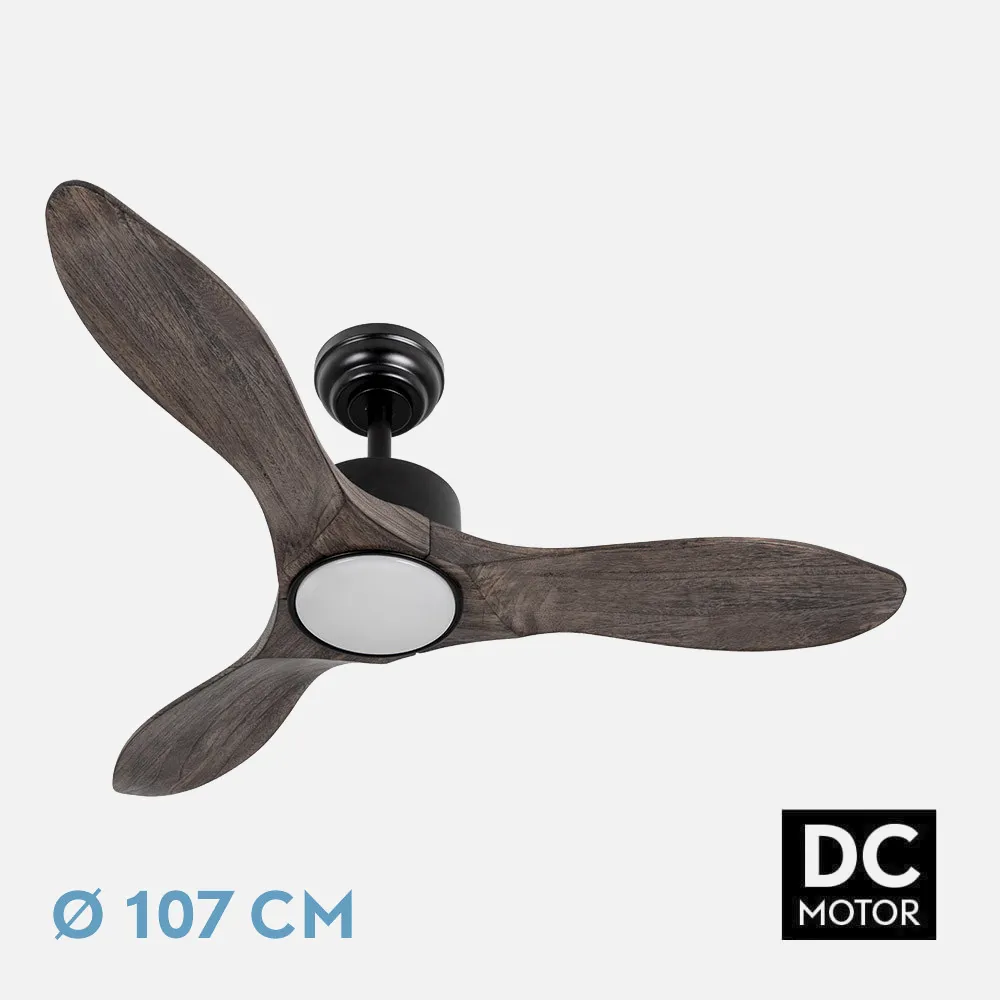 209191364 - Ventilador Dc Segre 24w Negro 3aspas Roble 107d 2424lm 3000k,4000k,6500k Remoto+temporizador+regulador Intensidad+memoria