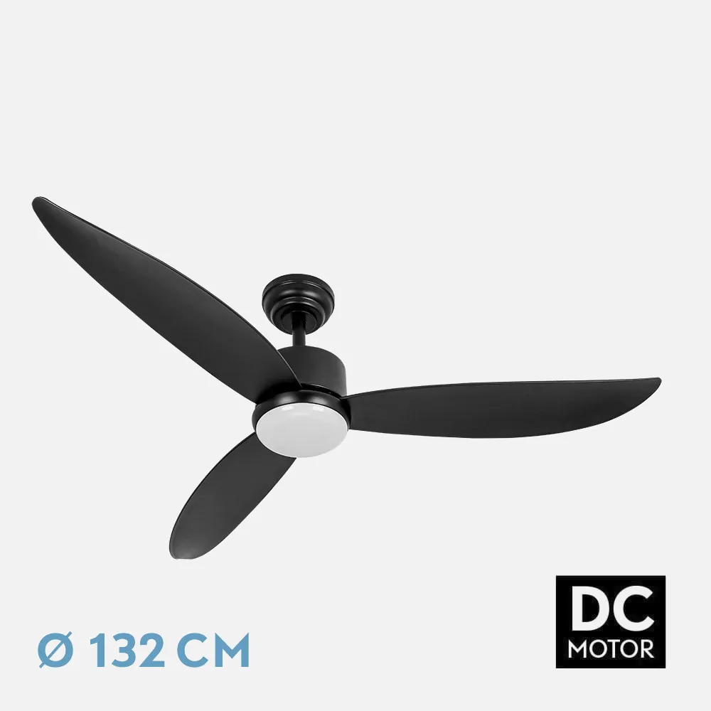 209591309 - Ventilador Dc Genil 24w Negro 3aspas 6vel 132d 2424lm 3000-4000-6500k Remoto+temporizador+memoria