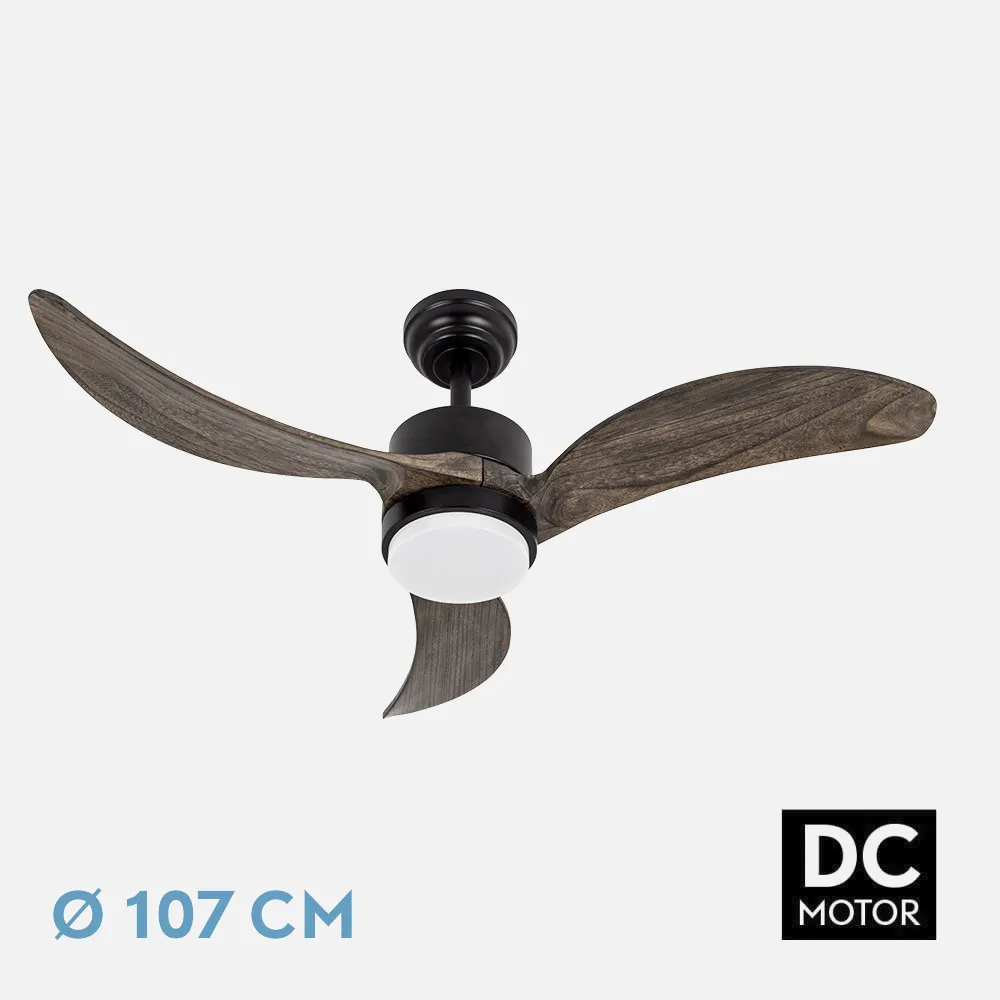209391364 - Ventilador Dc Bembezar 24w Negro 3aspas Roble 107d 2424 Lm 3000-4000-6500k Remoto+regulador Intensidad+temporizador+memoria