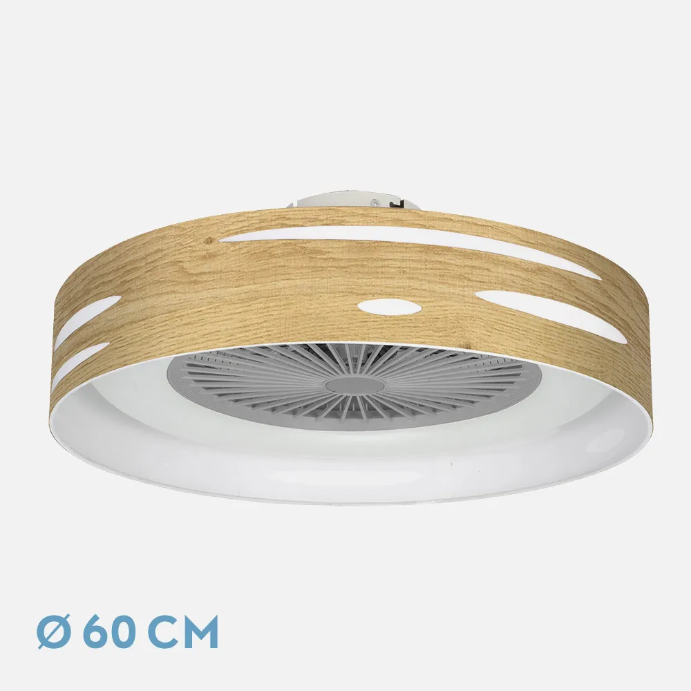 Ventilador Odra 72w Madera Clara 60d 3000-4000-6000k 5 Asp 8000lm Remoto, Reg Int, Temporizador