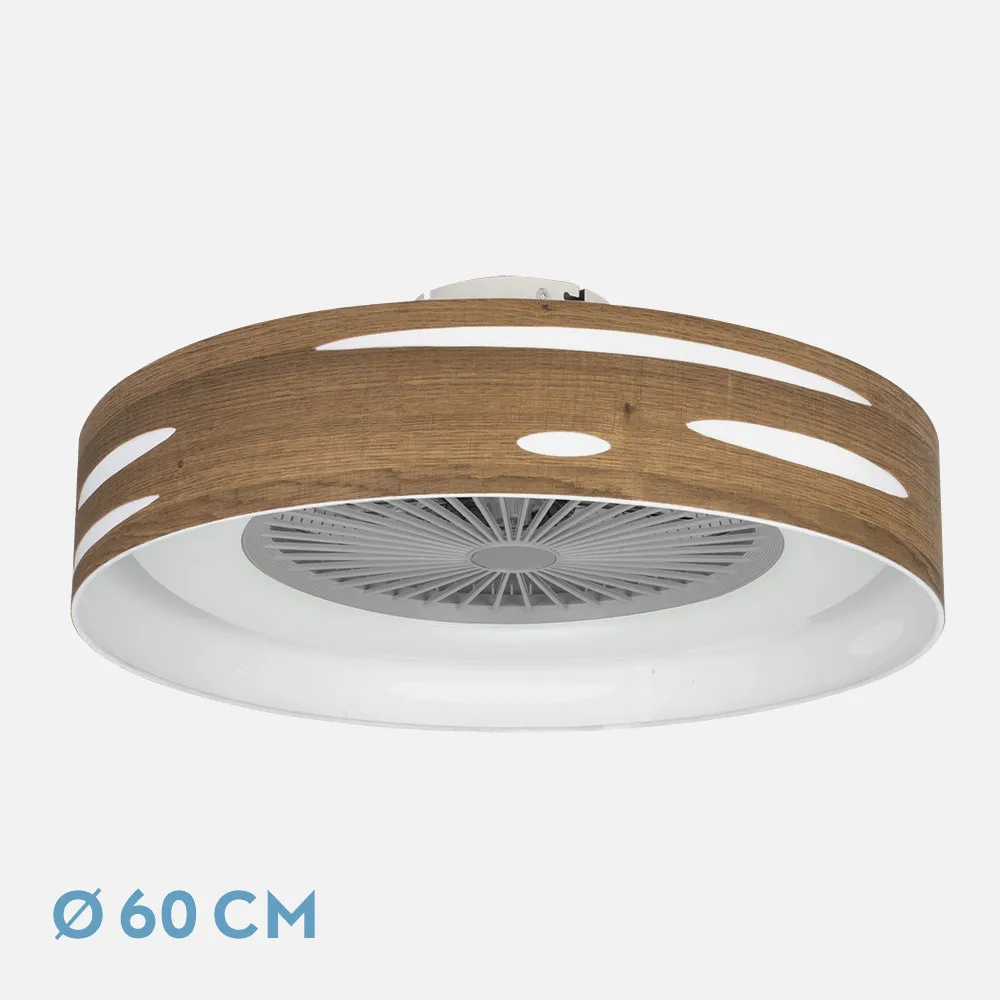 Ventilador Odra 72w Madera Oscura 60d 3000-4000-6000k 5 Asp 8000lm Remoto, Reg Int, Temporizador