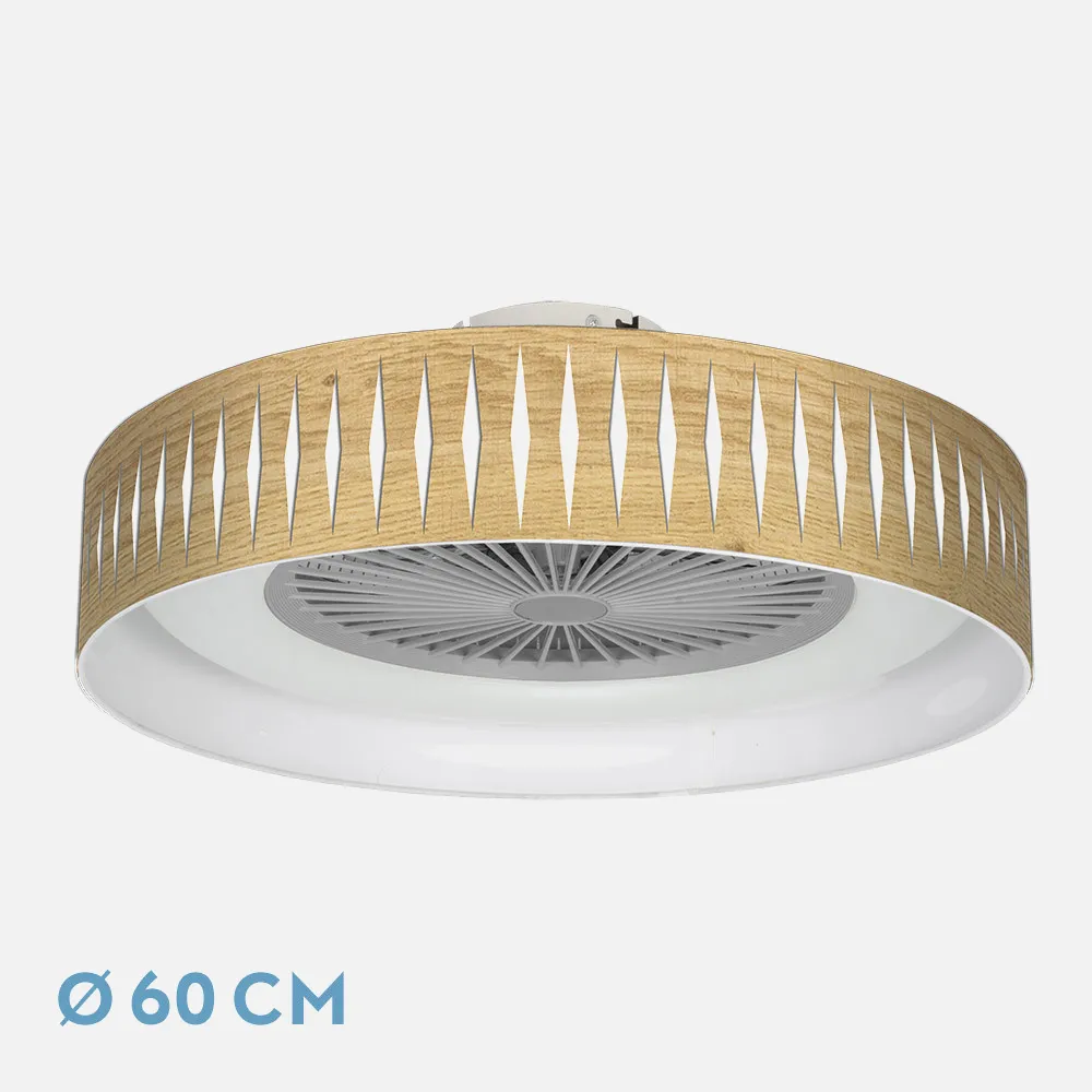 Ventilador Piron 72w Madera Clara/Blanco 60d 3000-4000-6000k 5 Asp 8000lm Remoto, Reg Int, Tempor