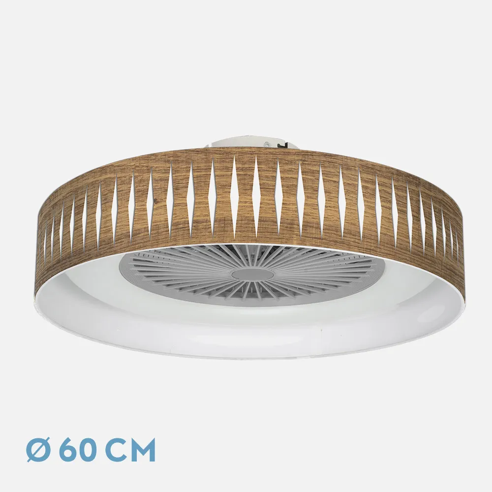 Ventilador Piron 72w Madera Oscura/blanco 60d 3000-4000-6000k 5 Asp 8000lm Remoto, Reg Int, Tempor