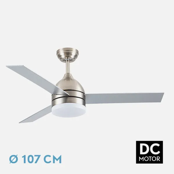 Ventilador Dc Legio 26w Niquel 3aspas Plata/haya 107d 2950lm 3000-4000-6000k Remoto+memoria+temporizador