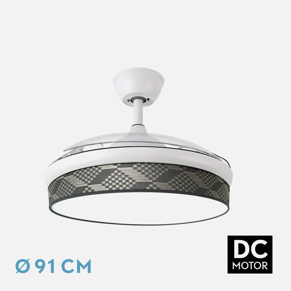 212481101 - DC Fashion Fan 72w White/Tetris Grey 91d 3blades 7200lm 3000-4000-6000k Remote+ Memory+ Timer