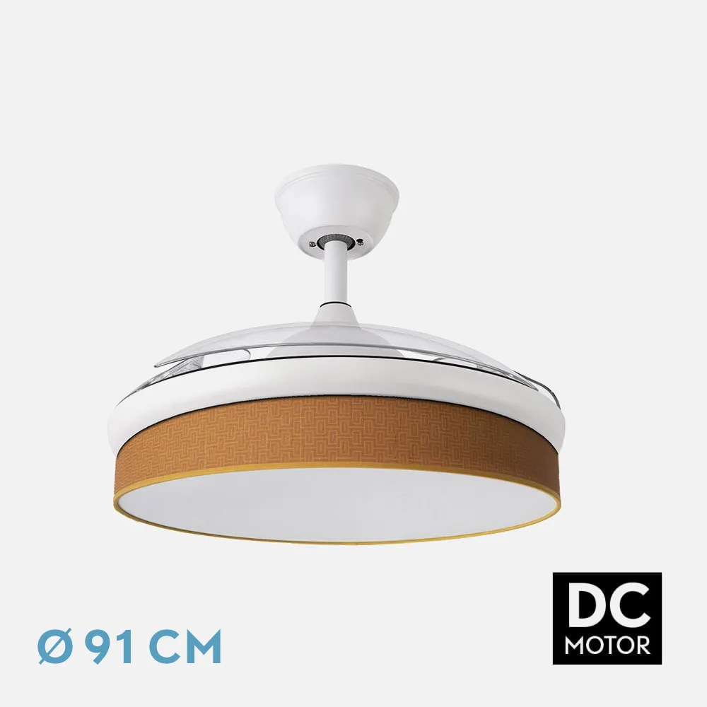 212480901 - Ventilador Dc Moda 72w Blanco/naranja 91d 3aspas 7200lm 3000-4000-6000k Remoto+ Memoria+ Temporizador