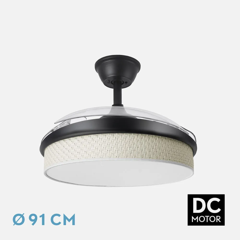 212480509 - Ventilador Dc Moda 72w Negro/cañizo Blanco 91d 3aspas 7200lm 3000-4000-6000k Remoto+ Memoria+ Temporizador