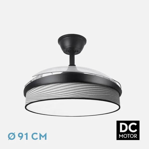Ventilador Dc Moda 72w Negro/surco Gris 91d 3aspas 7200lm 3000-4000-6000k Remoto+ Memoria+ Temporizador