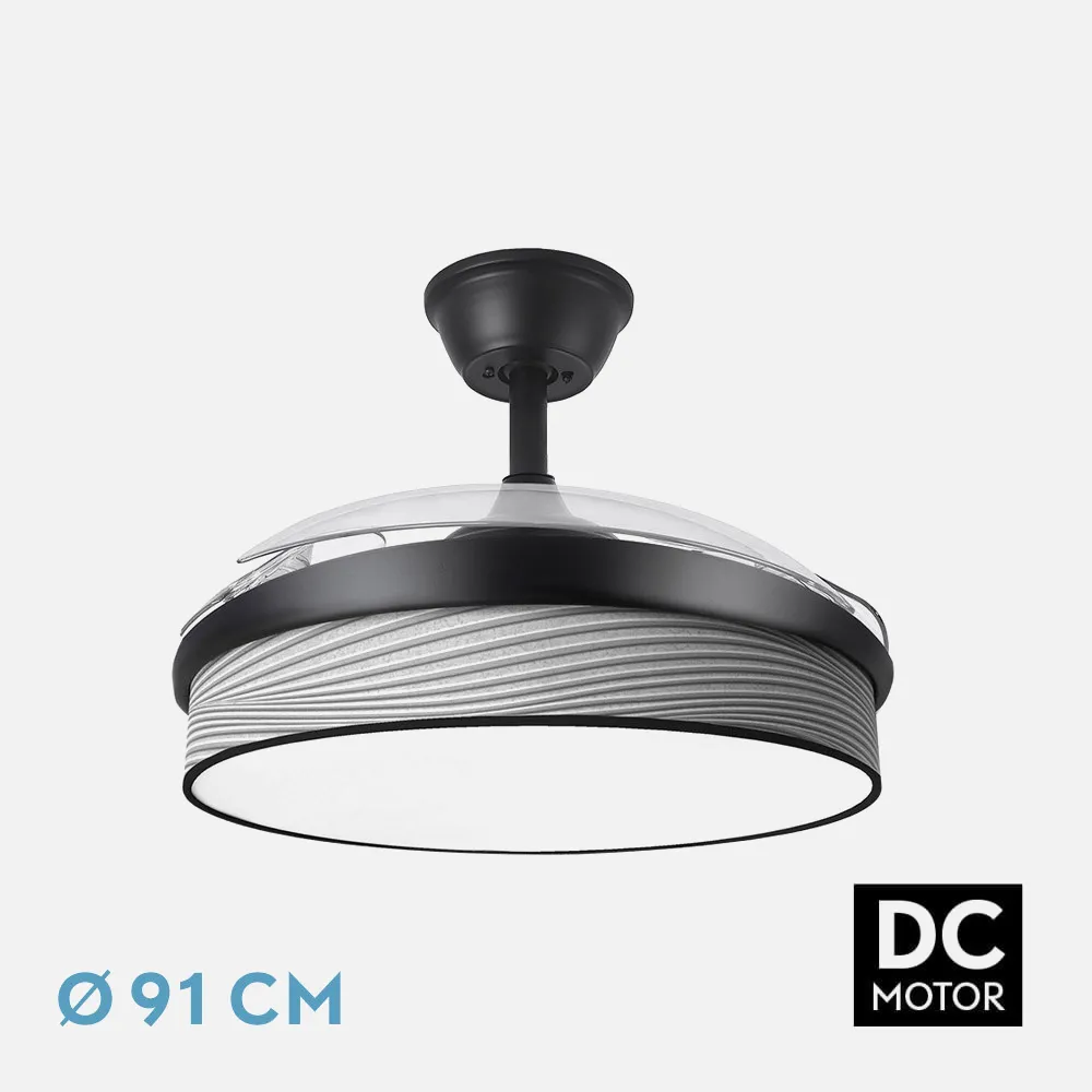 212480409 - Ventilador Dc Moda 72w Negro/surco Gris 91d 3aspas 7200lm 3000-4000-6000k Remoto+ Memoria+ Temporizador