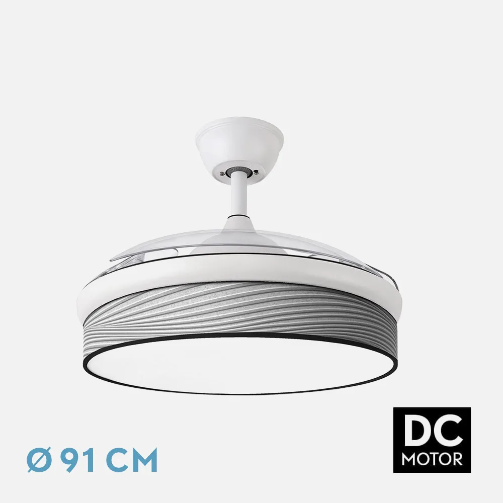 212480401 - Ventilador Dc Moda 72w Blanco/surco Gris 91d 3aspas 7200lm 3000-4000-6000k Remoto+ Memoria+ Temporizador
