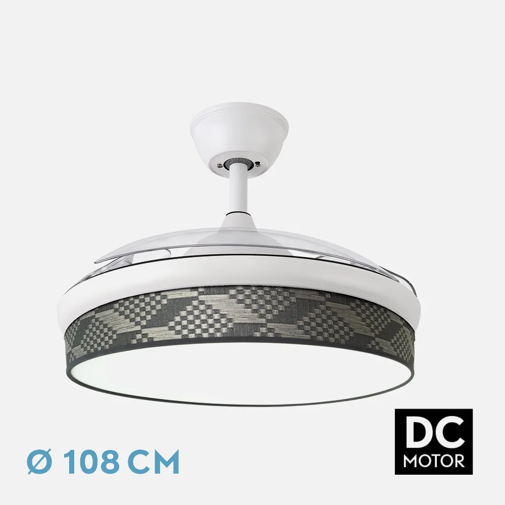 212491101 - Ventilador Dc Moda 72w Blanco/tetris Gris 108d 3aspas 7200lm 3000-4000-6000k Remoto+ Memoria+ Temporizador