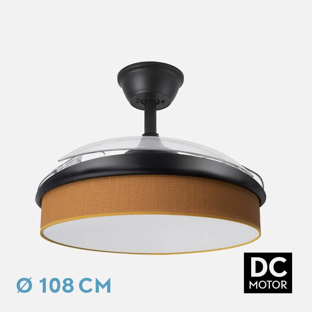 212490909 - Ventilador Dc Moda 72w Negro/naranja 108d 3aspas 7200lm 3000-4000-6000k Remoto+memoria+temporizador