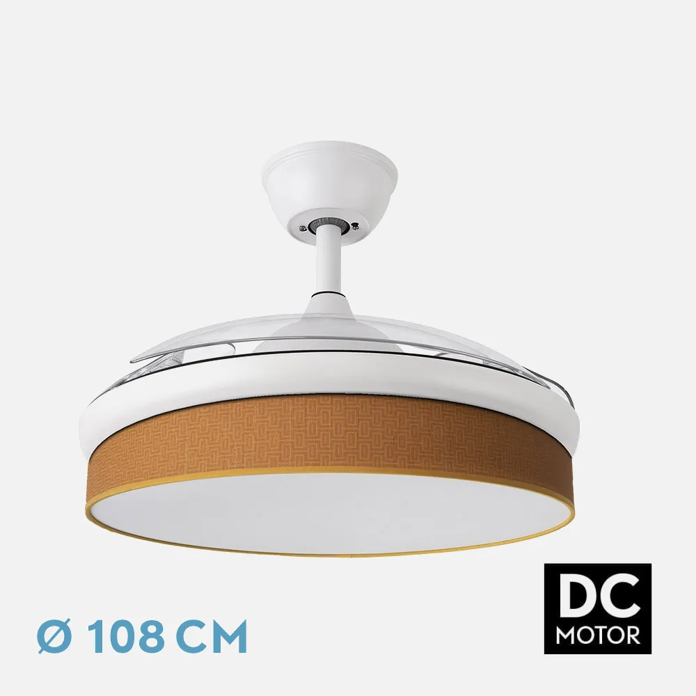 212490901 - Ventilador Dc Moda 72w Blanco/naranja 108d 3aspas 7200lm 3000-4000-6000k Remoto+memoria+temporizador