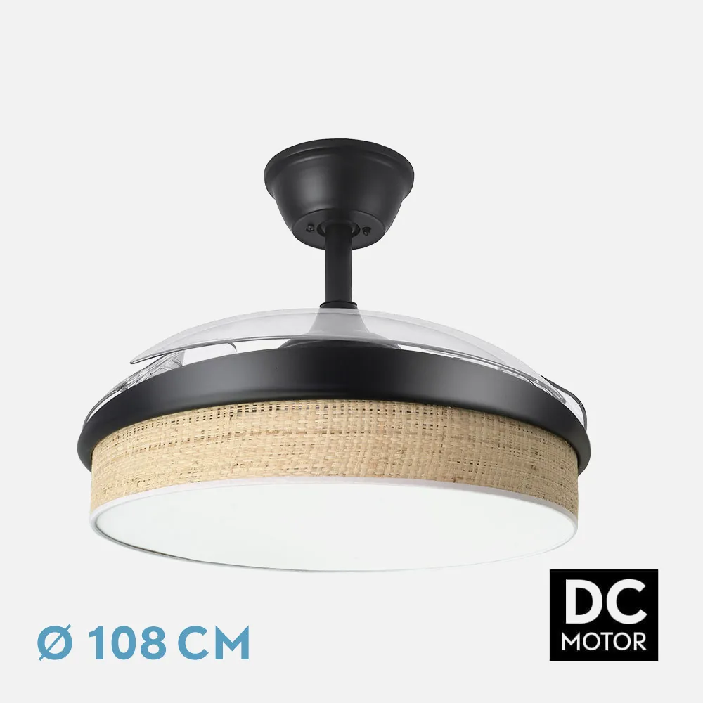 212490609 - Ventilador Dc Moda 72w Negro/cañizo Claro 108d 3apas 7200lm 3000k,4000k,6000k Remoto+memoria+temporizador