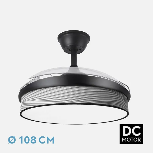Ventilador Dc Moda 72w Negro/surco Gris 108d 3aspas 7200lm 3000k,4000k,6000k Remoto+memoria+temporizador