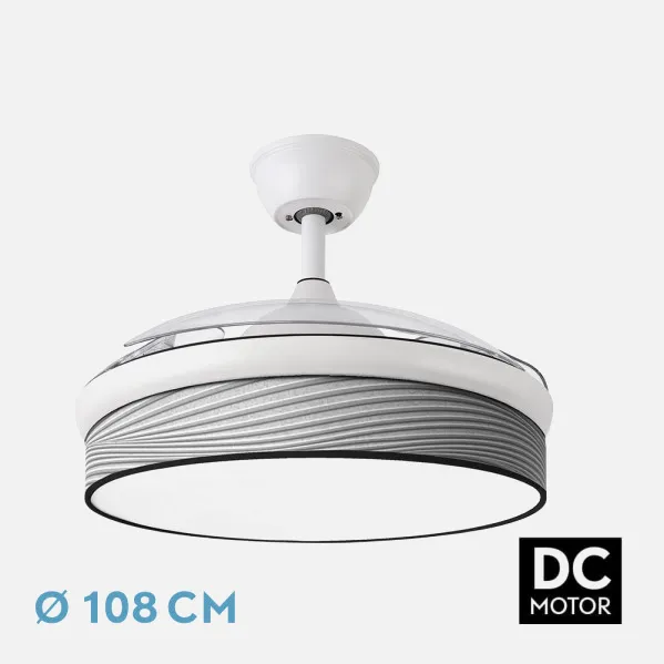 Ventilador Dc Moda 72w Blanco/surco Gris 108d 3aspas 7200lm 3000k,4000k,6000k Remoto+memoria+temporizador