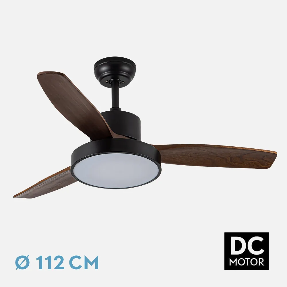 212791336 - Ventilador Dc Kavala 48w Negro 3aspas Roble 112d 6velocidades 4078lm 3000-4000-6000k Remoto+memoria+temporizador