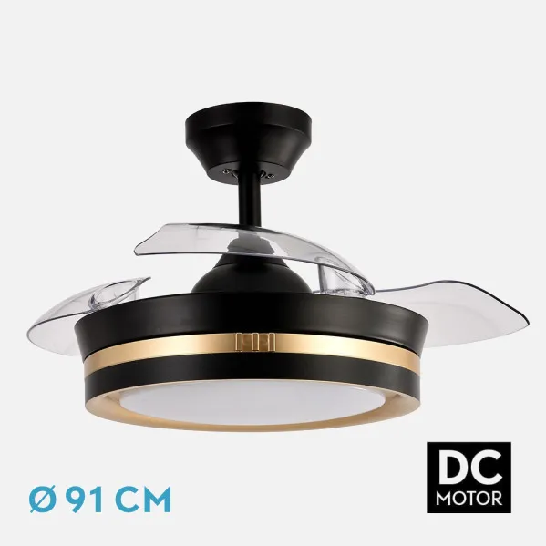Fan Dc Viper Black/gold 48w 3sails 91d 4800lm 6vel 3000k,4500k,6000k, Remot+timer+memory